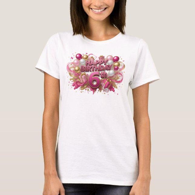 Camiseta rosa de aniversário de 6 anos Statement (Frente)
