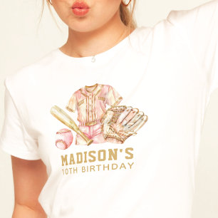 Camiseta Rosa de aniversário e Dourado do Baseball Luxury
