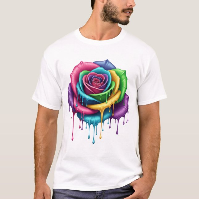 Camiseta Rosa de Arco-Íris - Tee de Sangue Artístico (Frente)