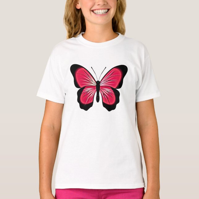 Camiseta Rosa de Borboleta para Crianças  (Frente)