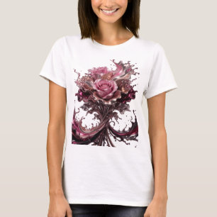 Camiseta Rosa de Chocolate Prata com Estilo Arte Vestível