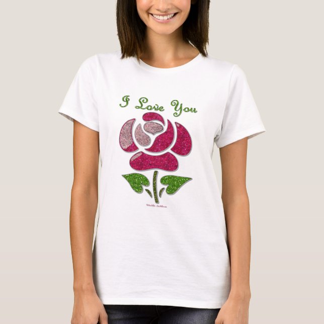 Camiseta Rosa De Estêncil Rosa Eu Te Amo (Frente)