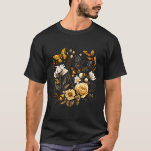 Camiseta Rosa de Flores Design de Borboleta de Outono