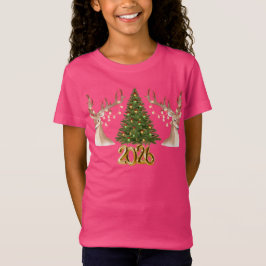 Camiseta Rosa de Natal Rena para Crianças 2026