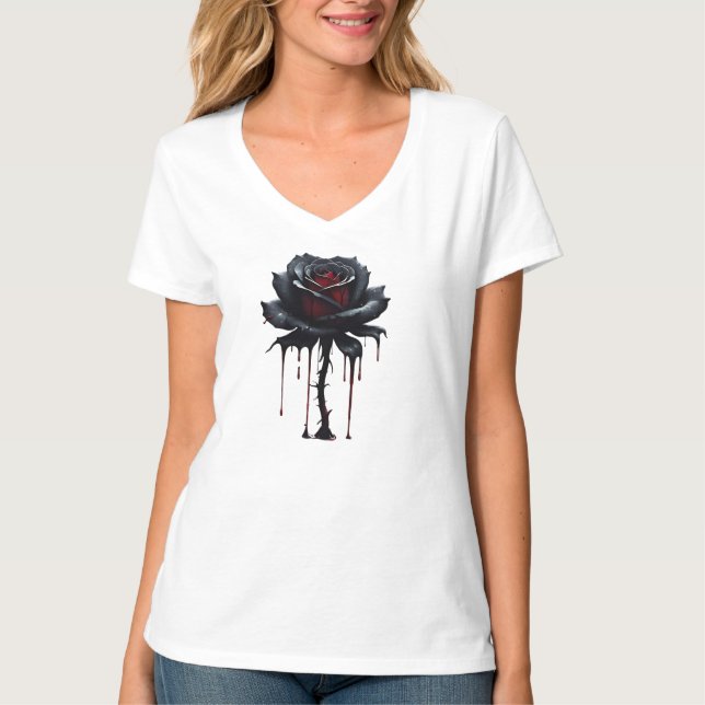 Camiseta Rosa de preto estranho (Frente)