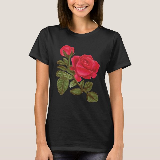 Camiseta Rosa de Rosa vermelha de Flores de Aquarela (Frente)