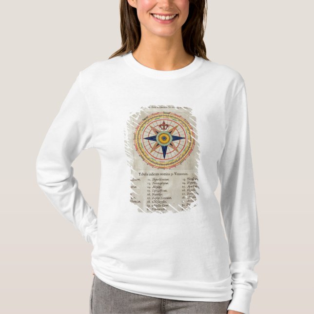 Camiseta Rosa de vento com os 32 ventos do mundo (Frente)