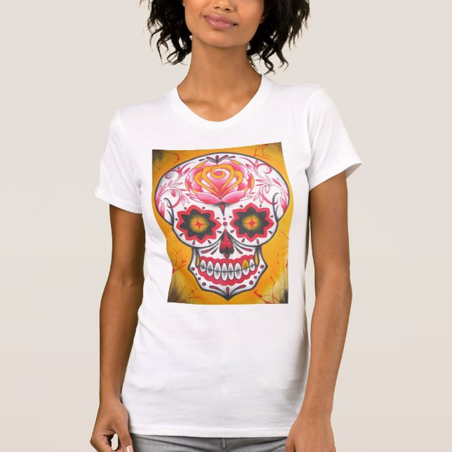 Camiseta Rosa do crânio do açúcar e tanque dos ouro (Frente)