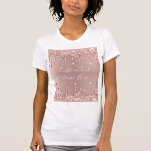 Camiseta Rosa Dourada Glitter Coloca Seu Nome De Texto T-Sh