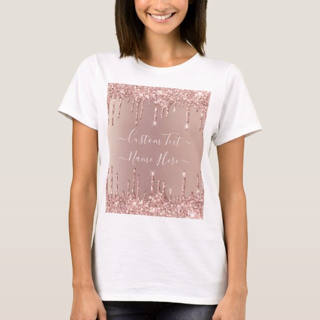 Camiseta Rosa Dourada Glitter Drives Texto Personalizado T- (Frente)