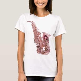 Camiseta Rosa Dourada SAXOFONE Prata Moderno Design Moderno