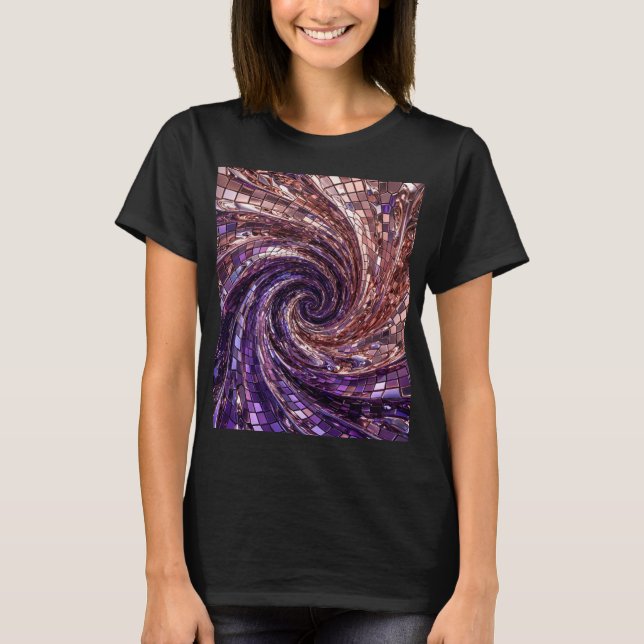 Camiseta Rosa Dourado Cromado & Mosaico Roxo Real Vortex | (Frente)