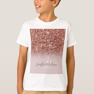 Camiseta Rosa dourado glitter Nome Personalizado