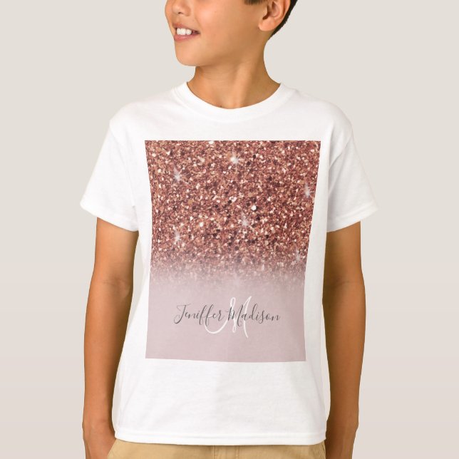 Camiseta Rosa dourado glitter Nome Personalizado            (Frente)
