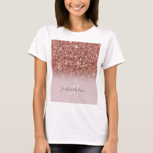Camiseta Rosa dourado glitter Nome Personalizado           