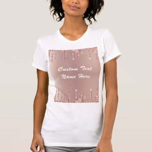 Camiseta Rosa Dourado Lente Brilhante Dica Texto Nome T-Shi
