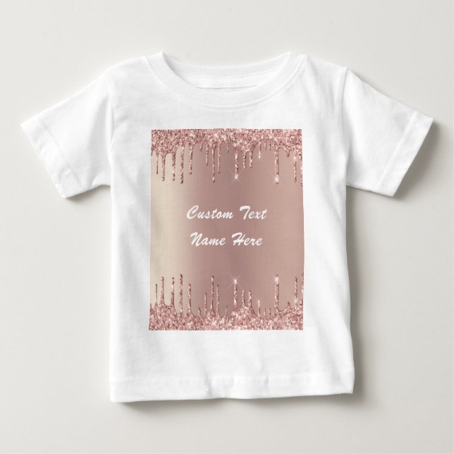 Camiseta Rosa Dourado Lente Lente Brilhante Nome Bebê T-Shi (Frente)
