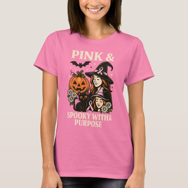 Camiseta Rosa e Spooky com propósito - Dia das Bruxas (Frente)