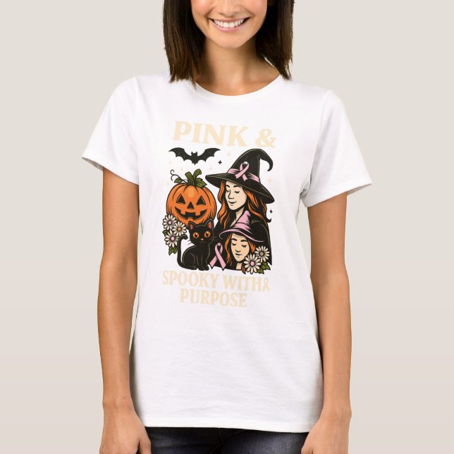 Camiseta Rosa e Spooky com propósito - Dia das Bruxas (Frente)