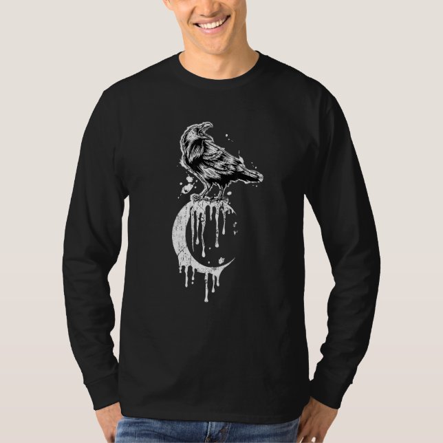 Camiseta Rosa estética oculta da lua do Crescente Crow Rave (Frente)
