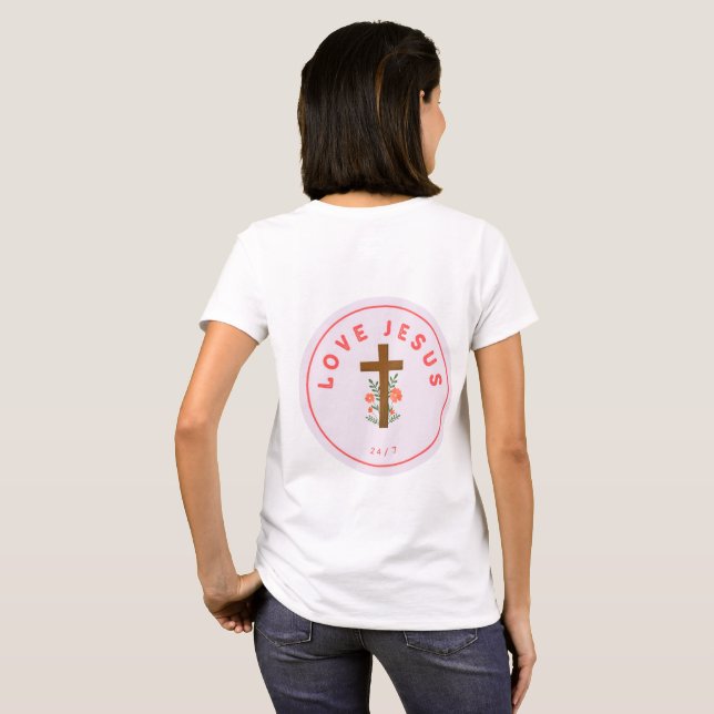 Camiseta Rosa Feminina Jesus (Parte Traseira Completa)