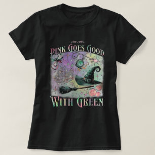 Camiseta Rosa Fica Bem Com A Bruxa Verde Do Halloween