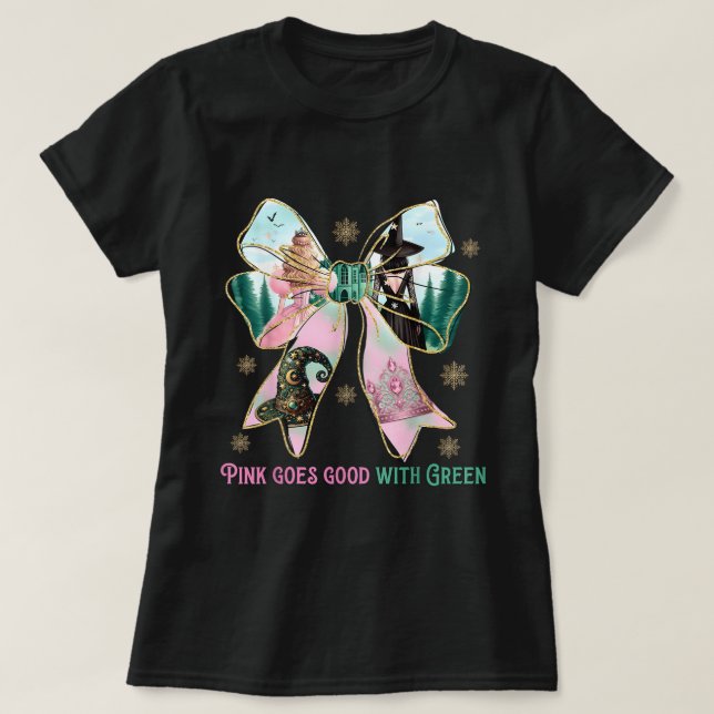 Camiseta Rosa Fica Bem Com As Bruxas Verdes De Halloween (Frente do Design)