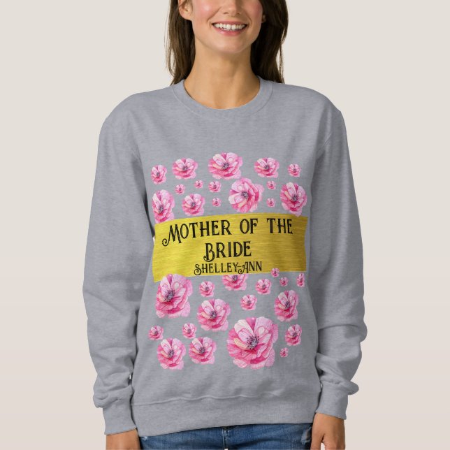 Camiseta Rosa Floral & Ouro Mãe da Noiva  (Frente)