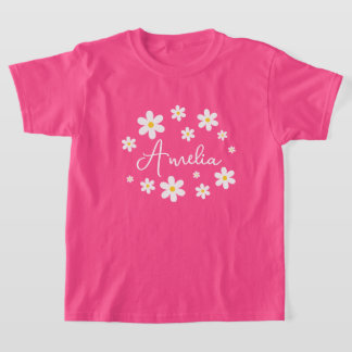 Camiseta Rosa Floral Pessoal Meninas Fofa Daisy