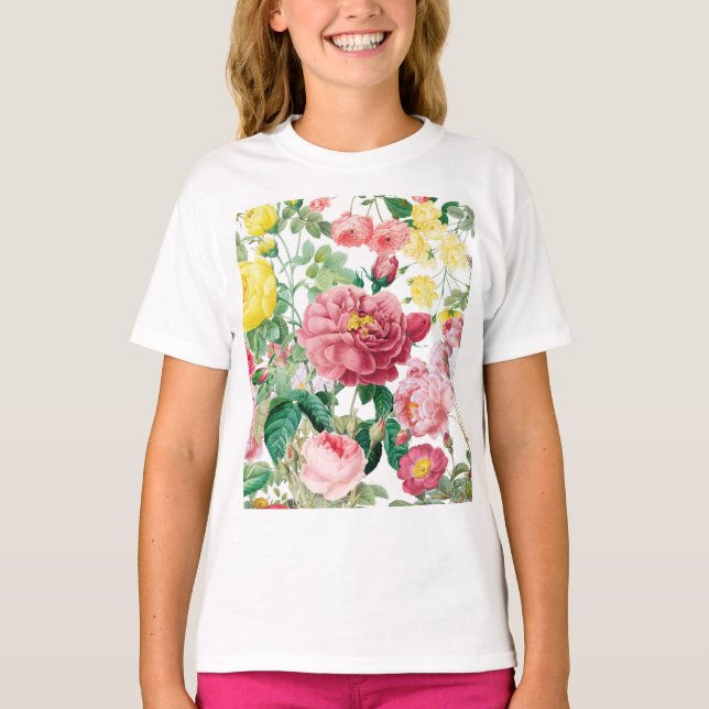 Camiseta Rosa Floral Vintage Primavera Garden (Frente)