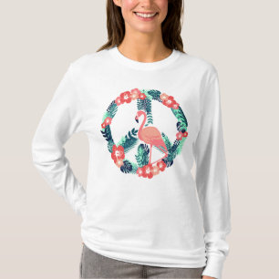 Camiseta Rosa Fofa Sinal de Paz Flamingo Floral