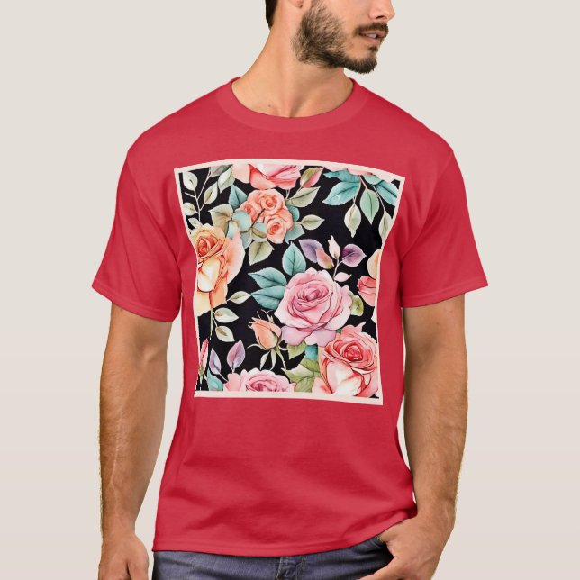 Camiseta Rosa Garden Pattern Design (Frente)