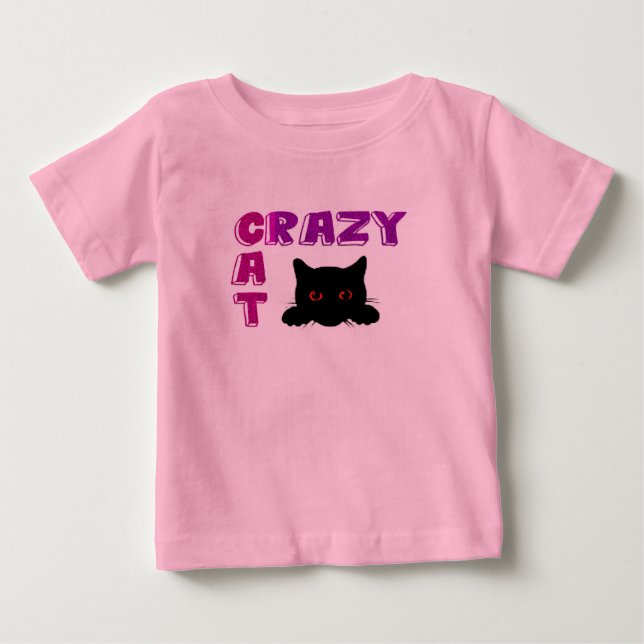 Camiseta rosa "Gato Louco" para crianças. (Frente)