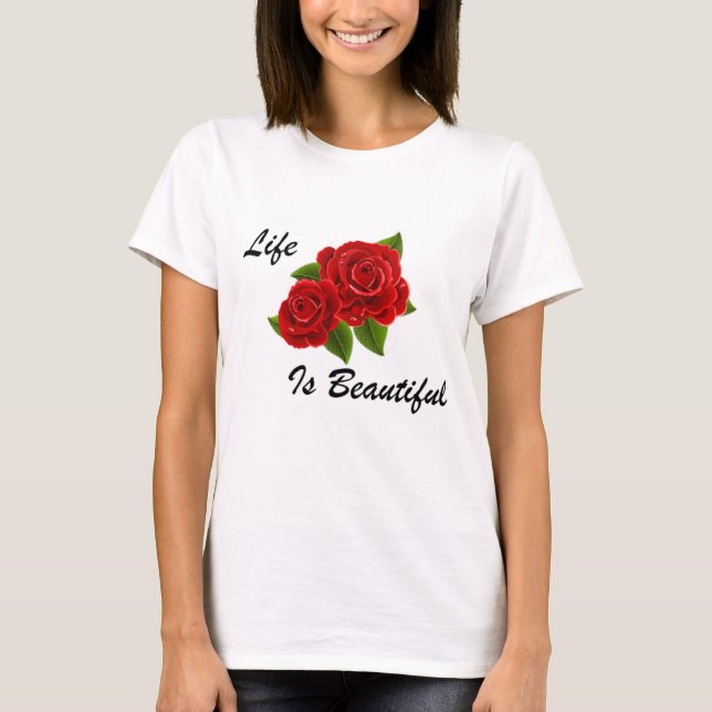 Camiseta Rosa, inspiracional, branco, vermelho, impressão,  (Frente)