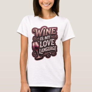 Camiseta Rosa Legal VINHO É MINHA LINGUAGEM DO AMOR Arte Ve