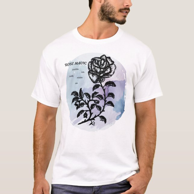 Camiseta Rosa mágica de algodão em azul (Frente)