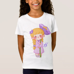 Camiseta Rosa Menina Chibi Chapéu Roxo Camisa In