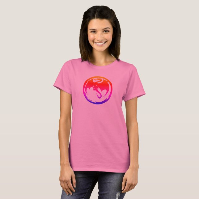 Camiseta rosa mulher Neon Dragon (Frente Completa)