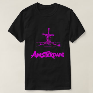 Camiseta Rosa Neon Moinho de Vento Amsterdã Moderno Preto