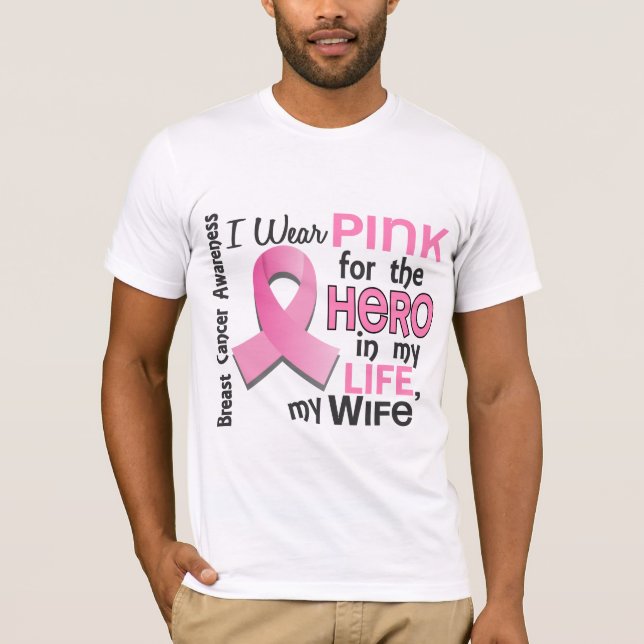 Camiseta Rosa para o herói em meu cancro da mama da esposa (Frente)