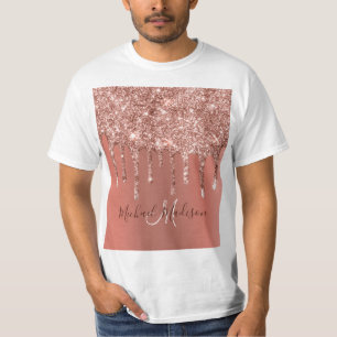 Camiseta Rosa personalizado, Dourado, brilha, luxo 