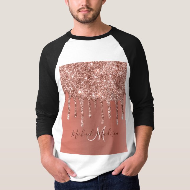 Camiseta Rosa personalizado, Dourado, brilha, luxo (Frente)