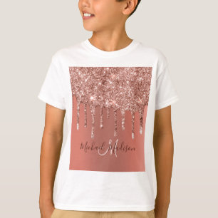 Camiseta Rosa personalizado, Dourado, brilha, luxo
