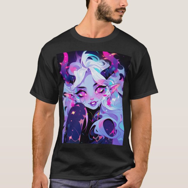 Camiseta Rosa, Preto e Pequeno Diabo Koakuma Branco (Frente)