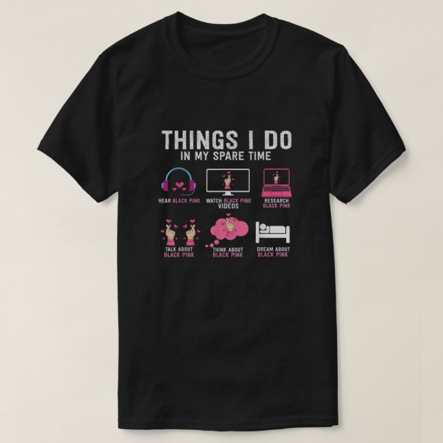 Camiseta Rosa Preto Na Sua Área K Pop Kpop Korea Pop (Frente do Design)