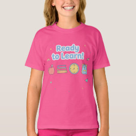 Camiseta Rosa Pronto para Aprender  Fofo de Volta às Aulas 
