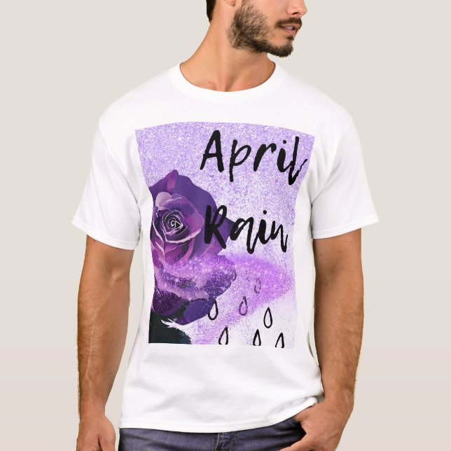 Camiseta Rosa púrpura com as palavras "April Rain" (Frente)