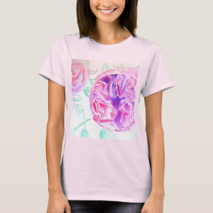 Camiseta Rosa Rosa Rosa Cor-de-rosa Flores de aquarela Rosa
