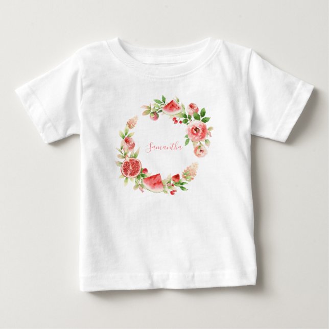 Camiseta Rosa Rosa Rosa Rosa Floral Greenery Girl (Frente)