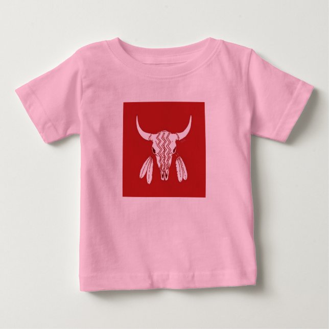 Camiseta rosa-rosa vermelha-fantasma Dança Buffalo (Frente)